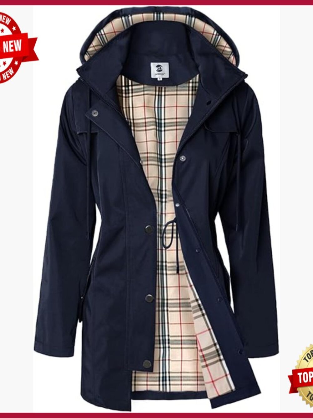 Long Hooded Rain Jacket Water-Resistant Windbreaker Adjustable Drawstrings